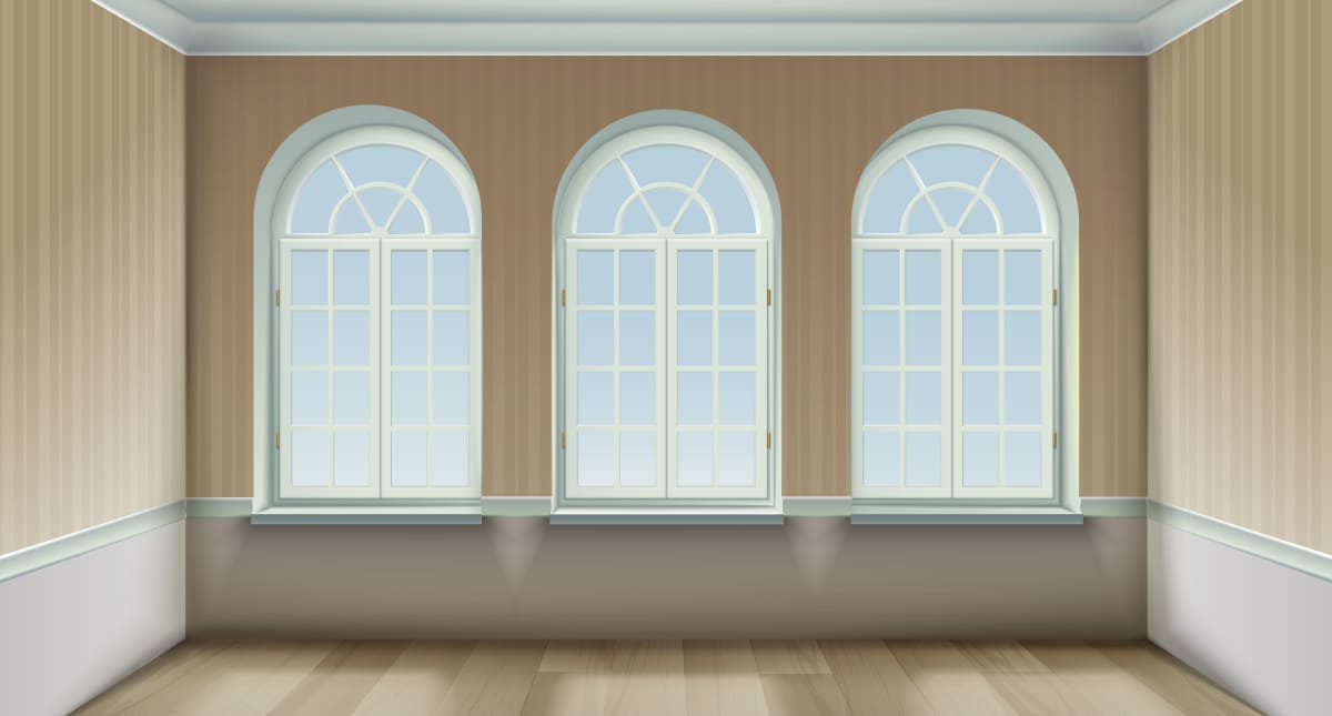 пустая комната с окном аркой 