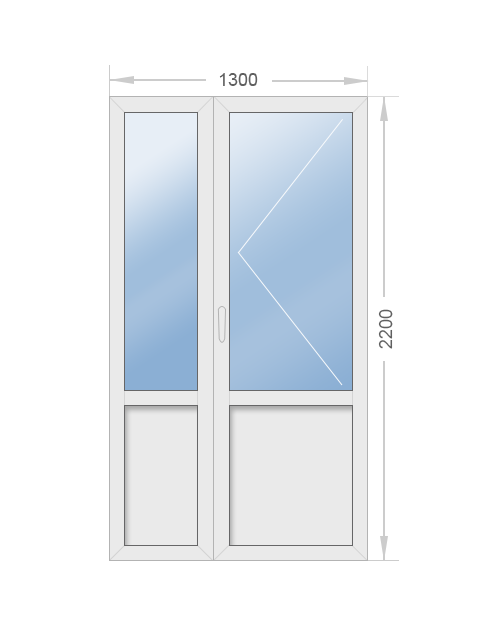 Дверь алюминиевая полуторная штульповая стеклянная 1300х2200 - фото - 1