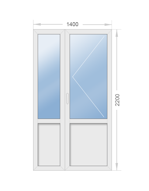 Дверь алюминиевая полуторная штульповая стеклянная 1400х2200 - фото - 1