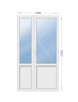 Дверь алюминиевая полуторная штульповая стеклянная 1400х2200 - фото - 1