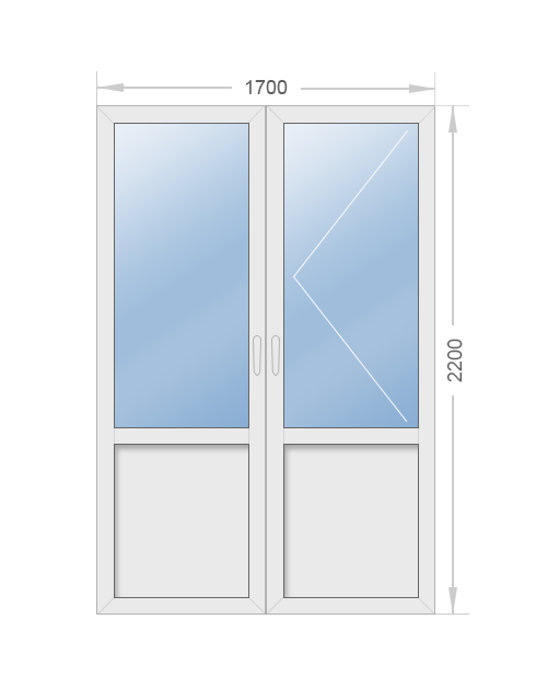 Дверь алюминиевая двухстворчатая штульповая со стеклом 1700х2200 - фото - 1
